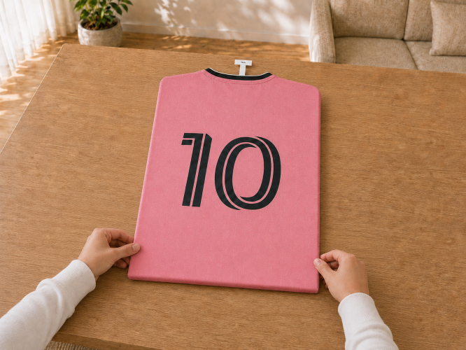 Sports shirt lying straight on the table before framing